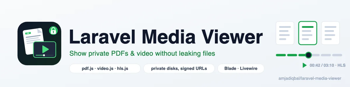 Laravel Media Viewer: Show private PDFs, video and audio from any Laravel disk without making the files public.